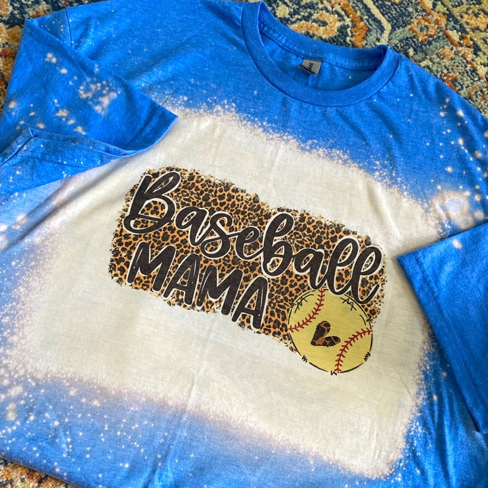 Bleach washed light blue “Baseball Mama” T-Shirt size XL.